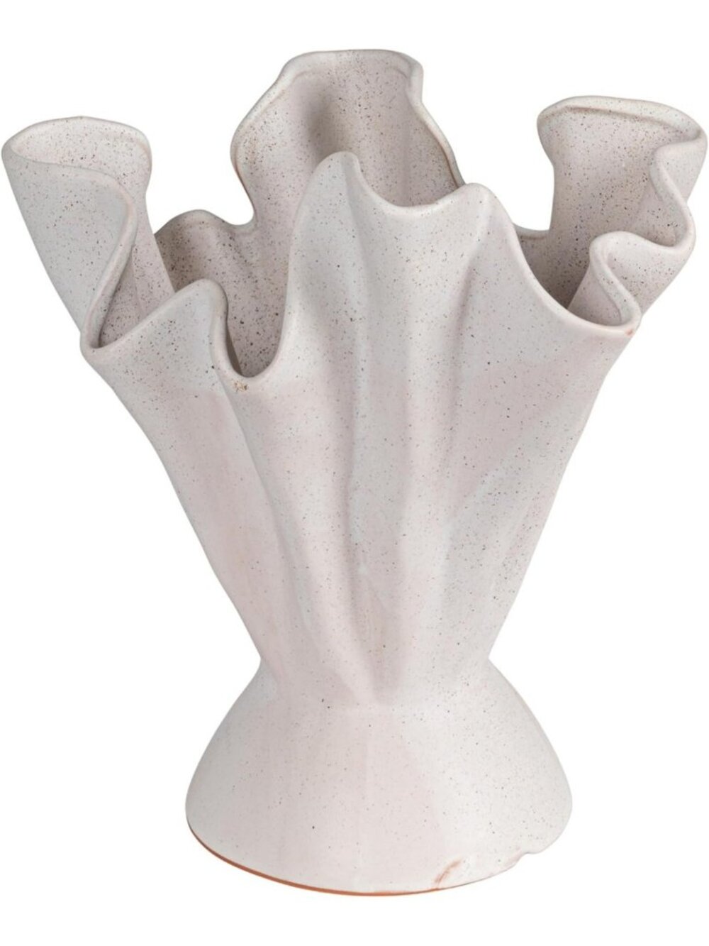 Elegant Matte Cream Ruffled Stoneware Vase with Reactive Glaze - Home Decor